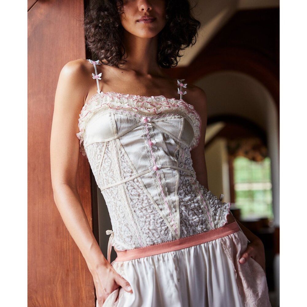 🎉LAST CHANCE🎉 FREE PEOPLE Sweet Cheeks Bodysuit / White Combo - Picture 3 of 9